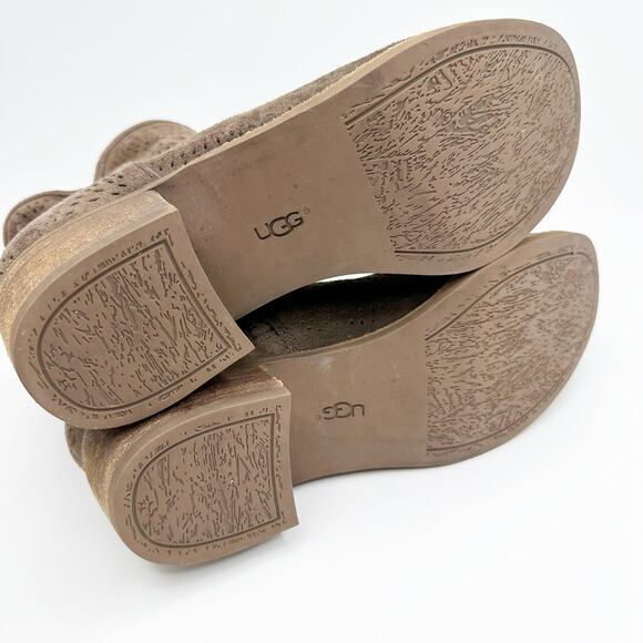 Like New Womens 7.5 Brown UGG Darling Suede Perf Zip Ankle Booties - Picture 4 of 6